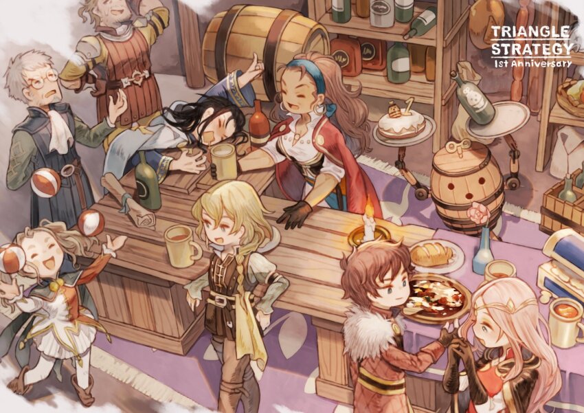 1other, 3girls, 5boys, alcohol, barrel, beard, belt, benedict_pascal