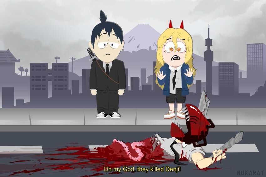 1girl, 2boys, absurdres, artist_name, bisected, black_hair, black_jacket, black_necktie