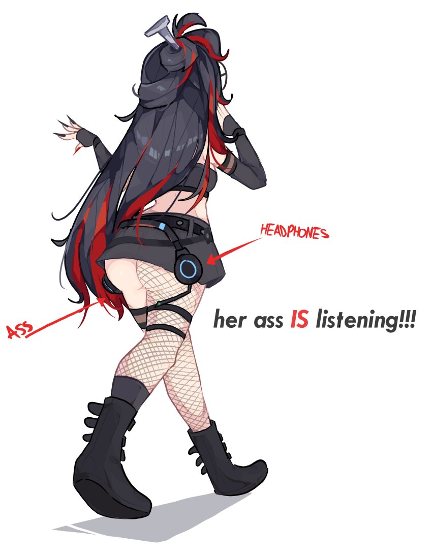 1girl, absurdres, ass, belt, black_belt, black_boots, black_gloves, black_skirt