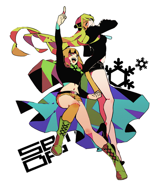 00s, 2girls, bad_id, bad_pixiv_id, blonde_hair, boots, cynthia_(pokemon), gardenia_(pokemon), green_boots, gym_leader, midriff, multiple_girls, navel, nintendo, okomeuma, pointing, pokemon, pokemon_diamond/pearl/platinum, short_shorts, shorts