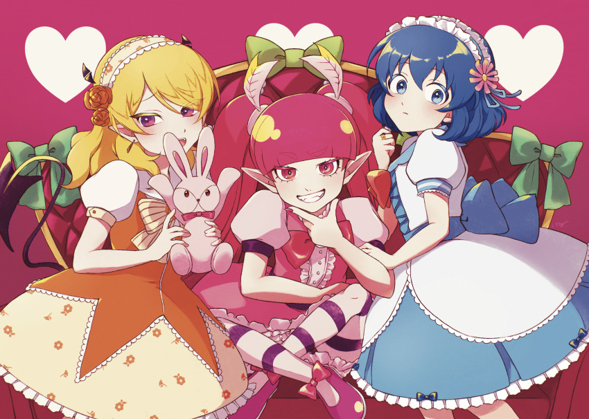 artist_request, barbatos_bachiko, blonde_hair, blue_dress, blue_eyes, blue_hair, bow, bowtie