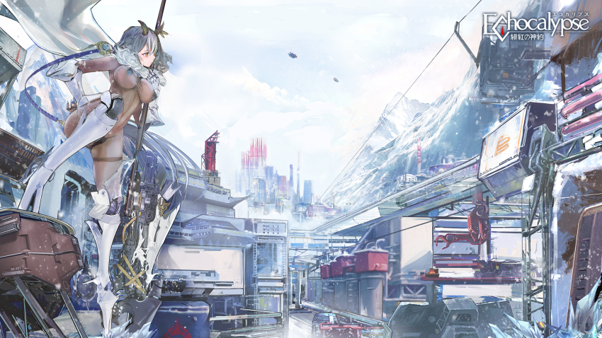 1girl, animal_ears, blush, bodystocking, breasts, building, cape, closed_mouth