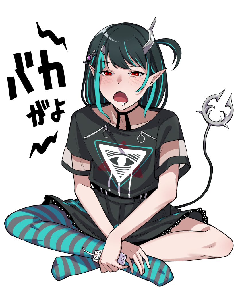 1girl, absurdres, aqua_hair, aqua_pantyhose, asymmetrical_legwear, belt, black_belt, black_dress