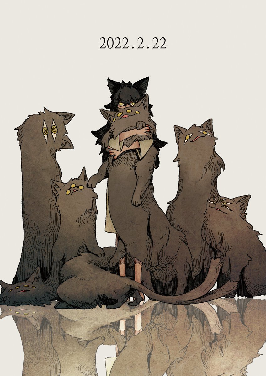 1girl, animal, animal_ears, animal_hug, bakeneko, black_cat, black_hair, cat