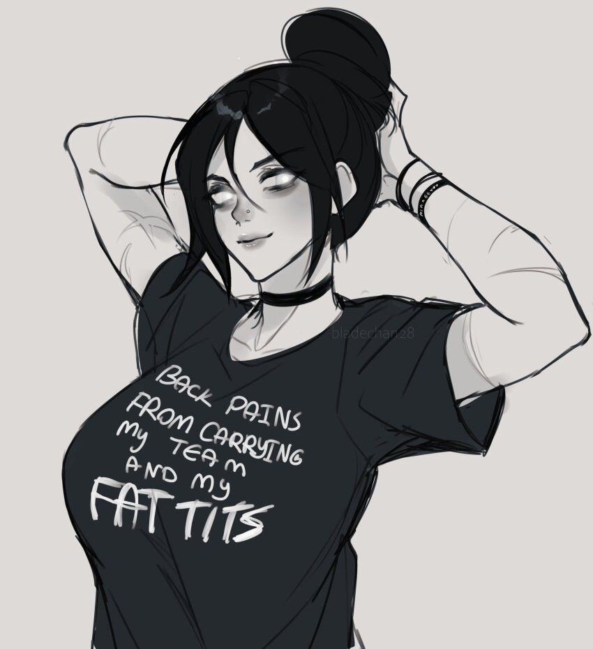 1girl, apex_legends, bracelet, breasts, choker, collarbone, commentary, english_commentary