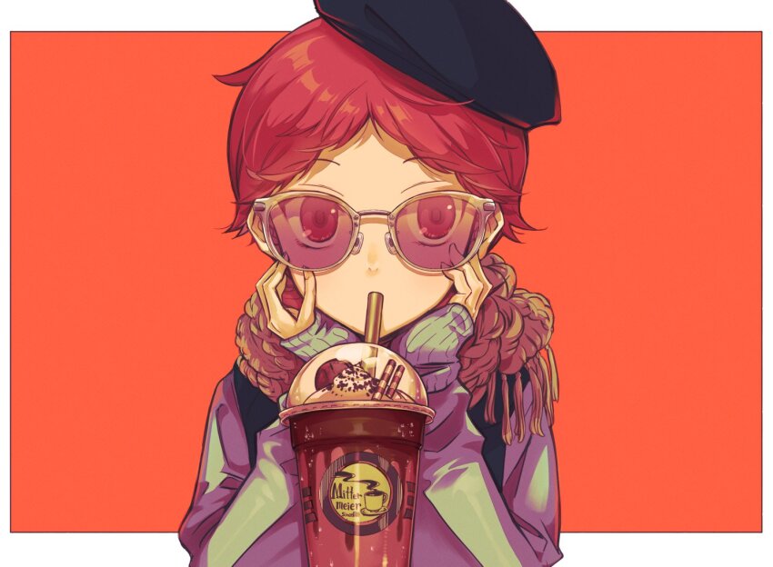 1boy, akai_higasa, alternate_costume, beret, black_hat, black_vest, border, brown_scarf