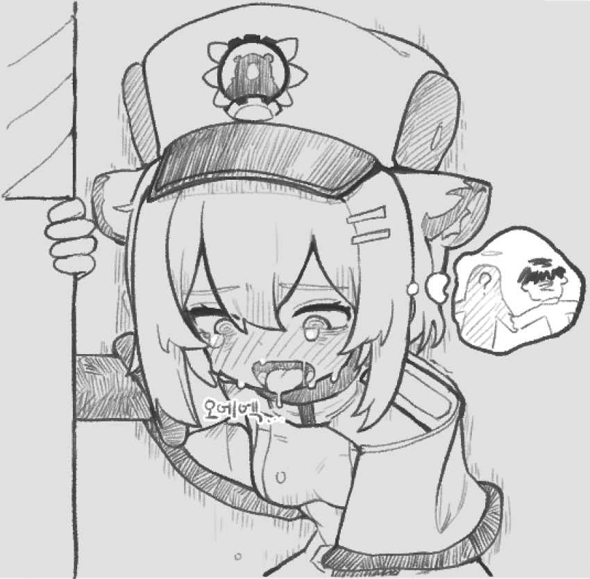 0dot001hz, 1girl, animal_ears, blue_archive, graphite_(medium), grey_background, greyscale, hair_ornament