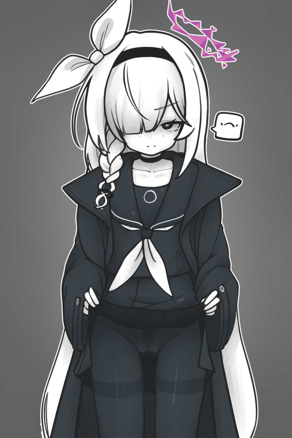 0dot001hz, 1girl, plana_(blue_archive), arona_(blue_archive), black_choker, black_serafuku, blue_archive, choker