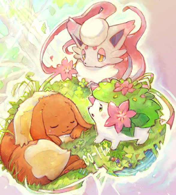 artist_name, blush, clover, eevee, flower, gen_1_pokemon, gen_4_pokemon, grass