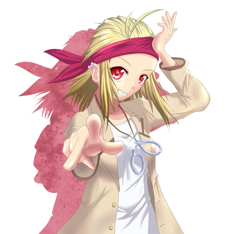 10s, 1girl, angel_beats!, cuffs, earrings, female_focus, gender_request, genderswap, handcuffs, jewelry, maple_takoyaki, mu_(maple_takoyaki), solo, tk_(angel_beats!)