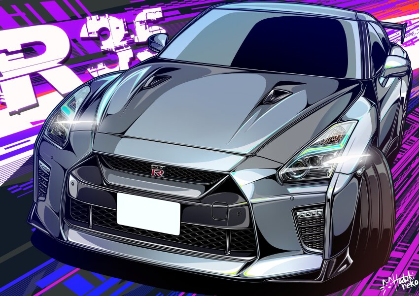 absurdres, artist_name, car, haduki_neko, highres, motor_vehicle, nissan, nissan_gt-r