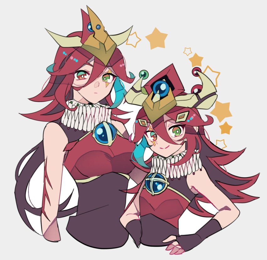 2girls, aqua_hair, bare_shoulders, black_gloves, cosplay, fingerless_gloves, gloves, green_eyes