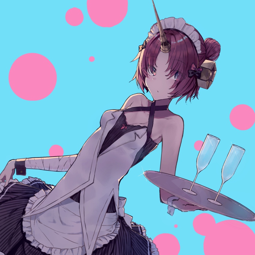 1girl, absurdres, alternate_costume, apron, bandaged_arm, bandages, black_bow, black_dress