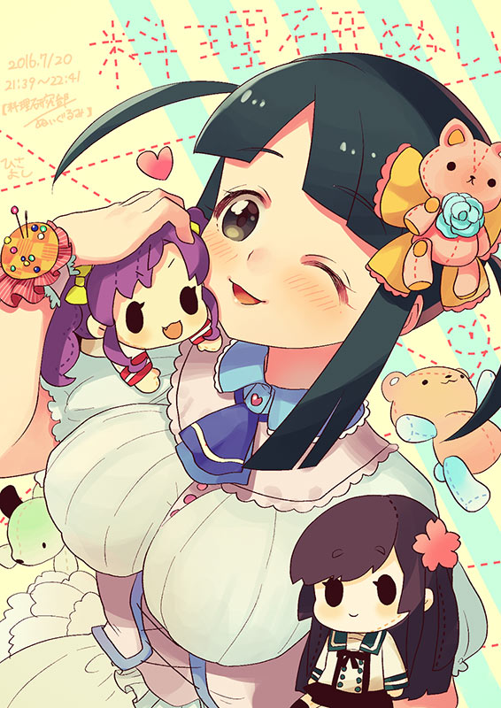 1girl, black_eyes, black_hair, breasts, brown_eyes, dress, ensemble_girls!, hisayoshi_(hisa)