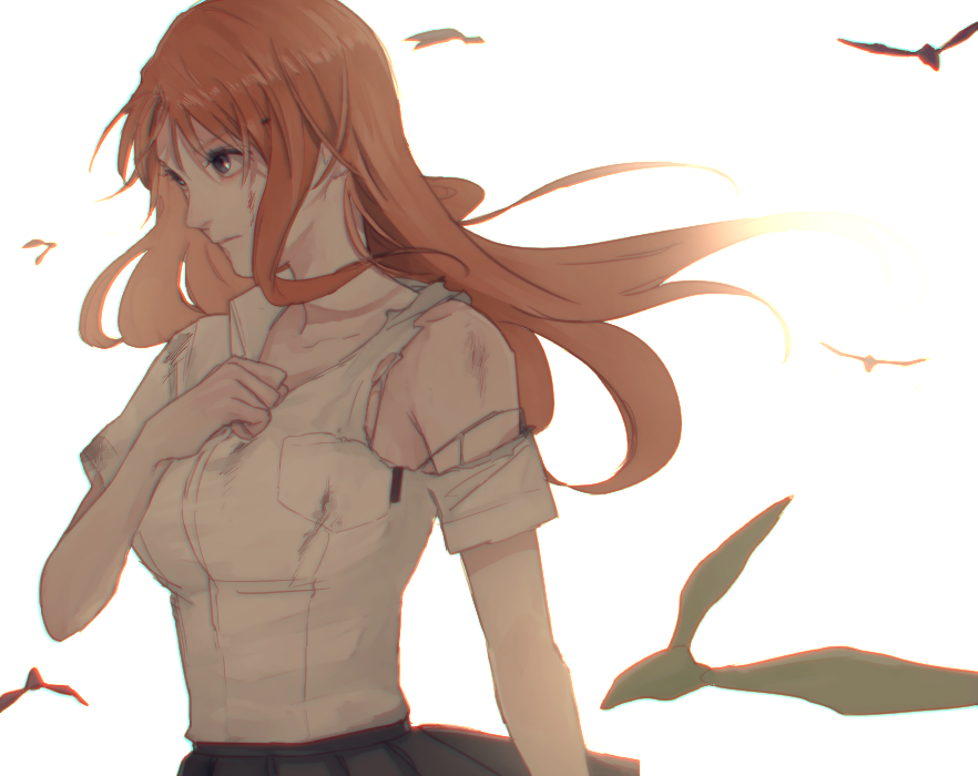 1girl, agatsumaattsu, black_skirt, bleach, breast_pocket, brown_hair, closed_mouth, commentary_request