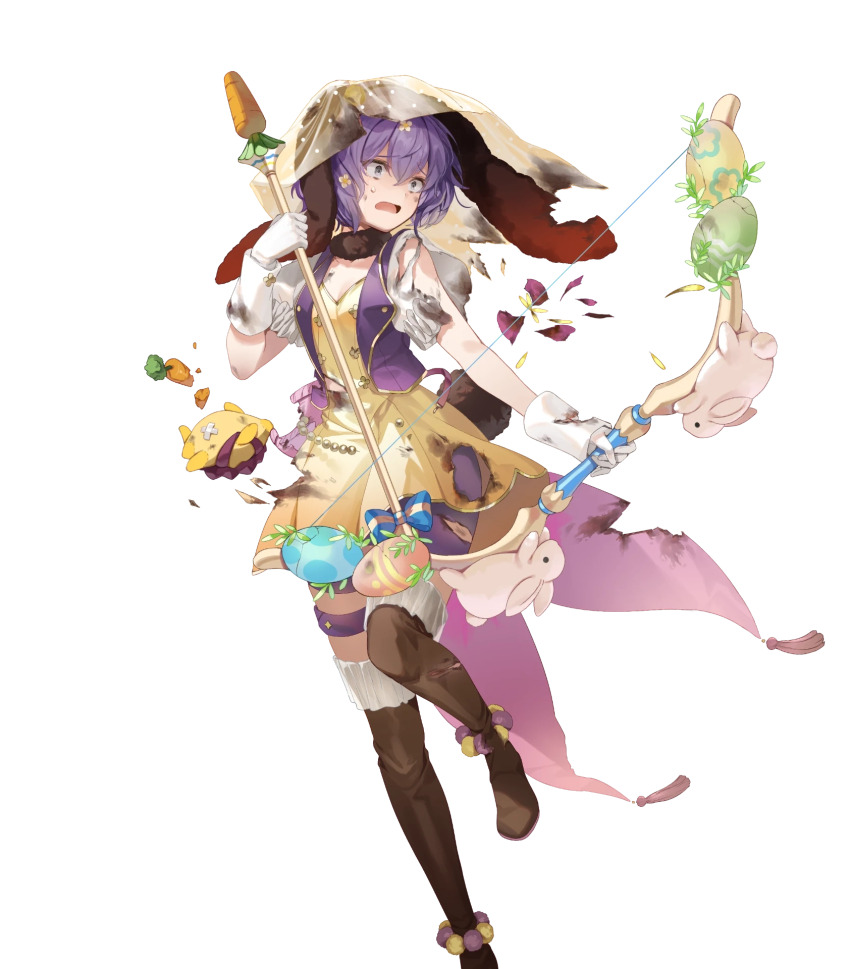 1girl, animal_ears, arrow_(projectile), bernadetta_von_varley, bernadetta_von_varley_(spring), boots, bow_(weapon), dress