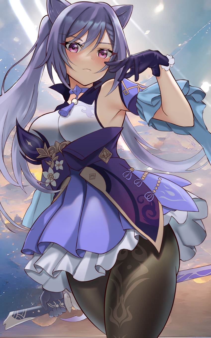 1girl, absurdres, black_pantyhose, braid, braided_bangs, breasts, choker, cone_hair_bun