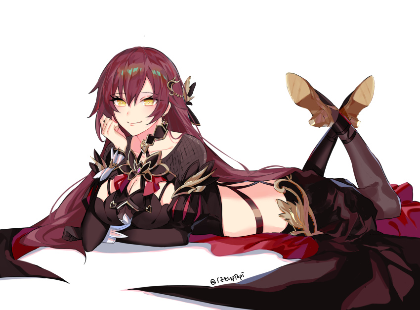 1girl, absurdres, artist_name, breasts, brown_dress, brown_footwear, brown_hair, cleavage