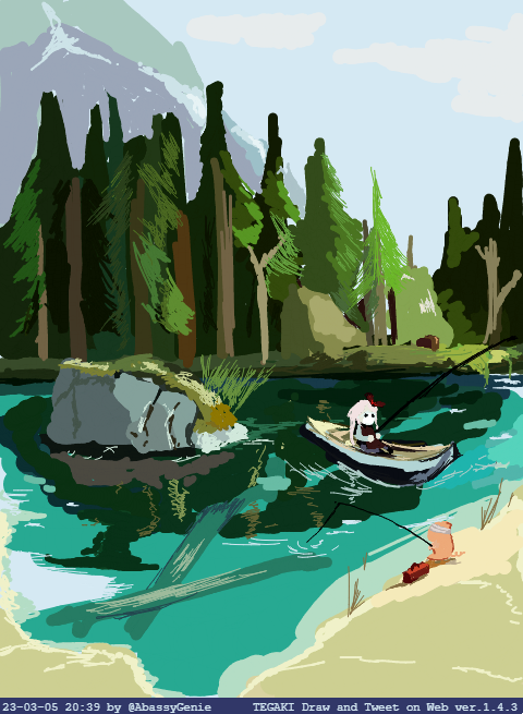 1girl, alice_sawyer, artist_name, bandages, boat, fishing, fishing_rod, indie_virtual_youtuber