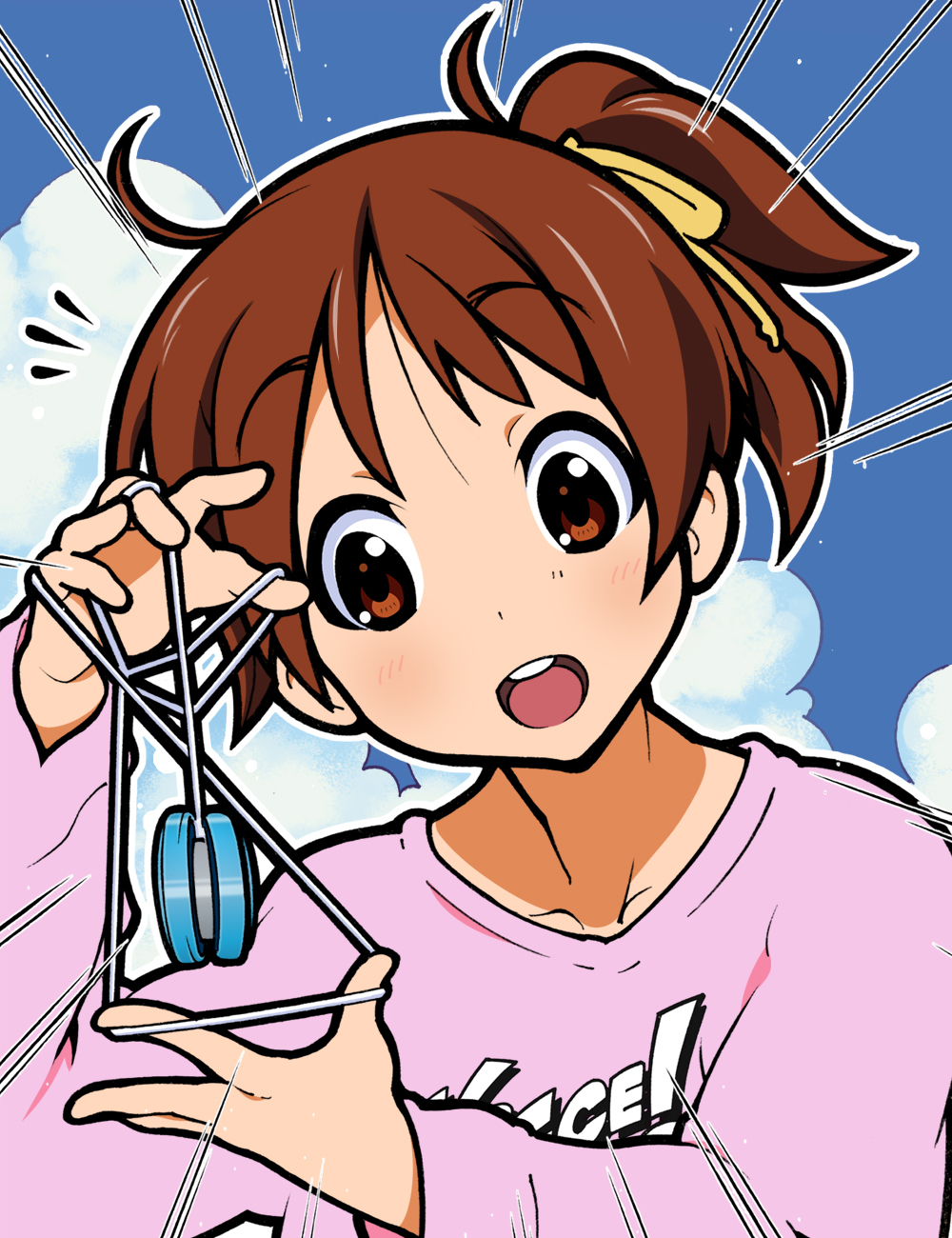 1girl, bad_id, bad_pixiv_id, blush, brown_eyes, brown_hair, casual, female_focus