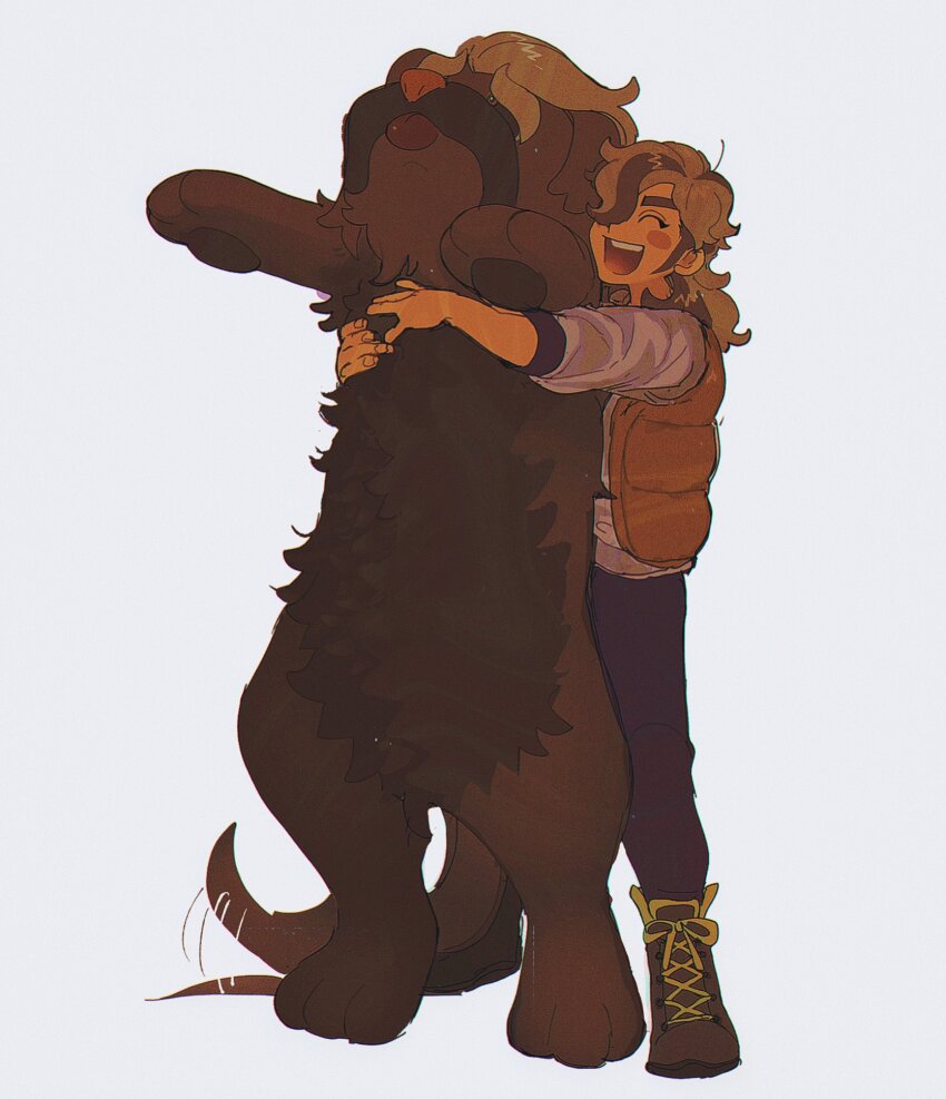 1boy, arven_(pokemon), blush_stickers, brown_hair, closed_eyes, grey_background, hair_over_one_eye, highres