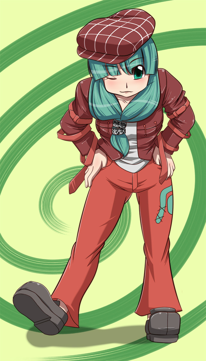 1girl, alternate_costume, artist_request, contemporary, female_focus, front_ponytail, full_body, green_eyes
