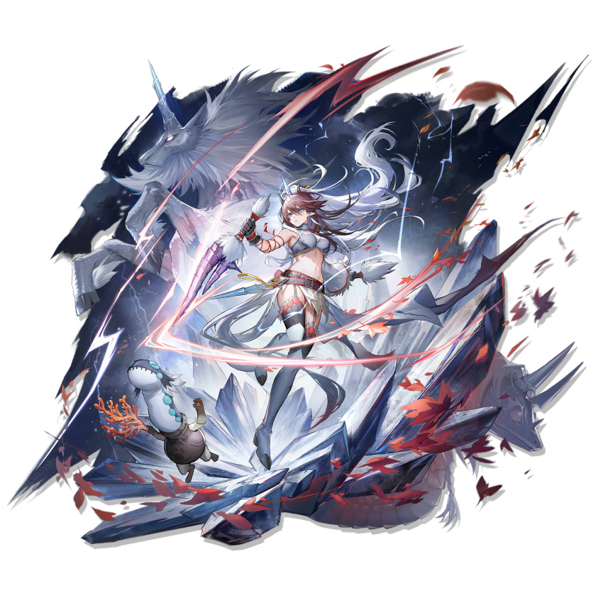 1girl, arknights, bare_shoulders, belt, black_belt, black_gloves, black_thighhighs, blue_eyes