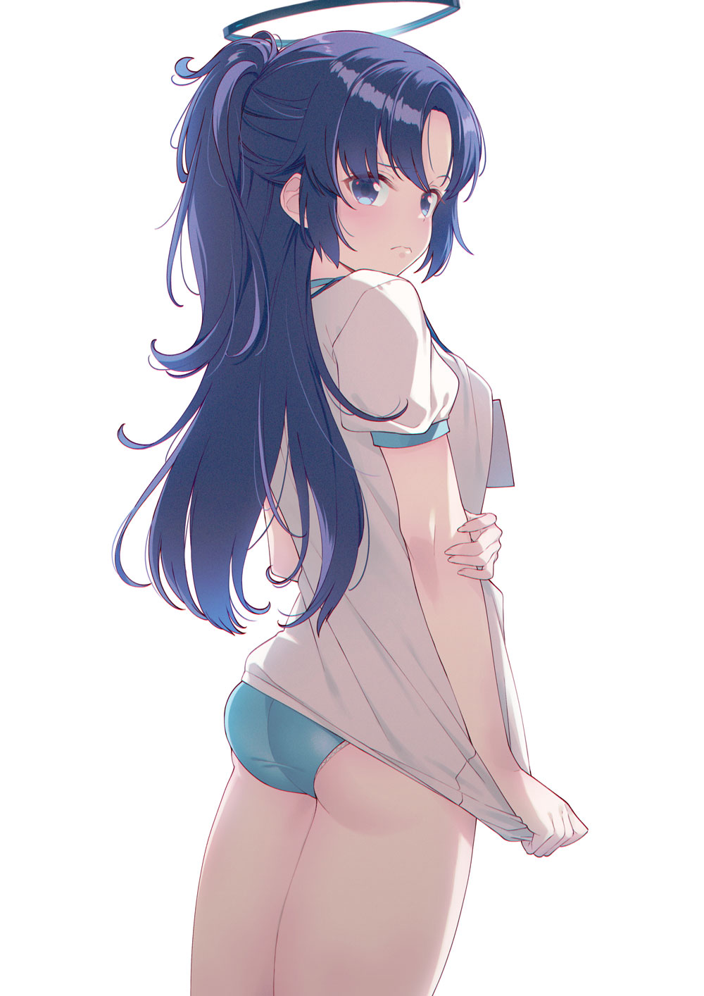 1girl, 40hara, alternate_costume, aqua_buruma, ass, blue_archive, blush, breasts