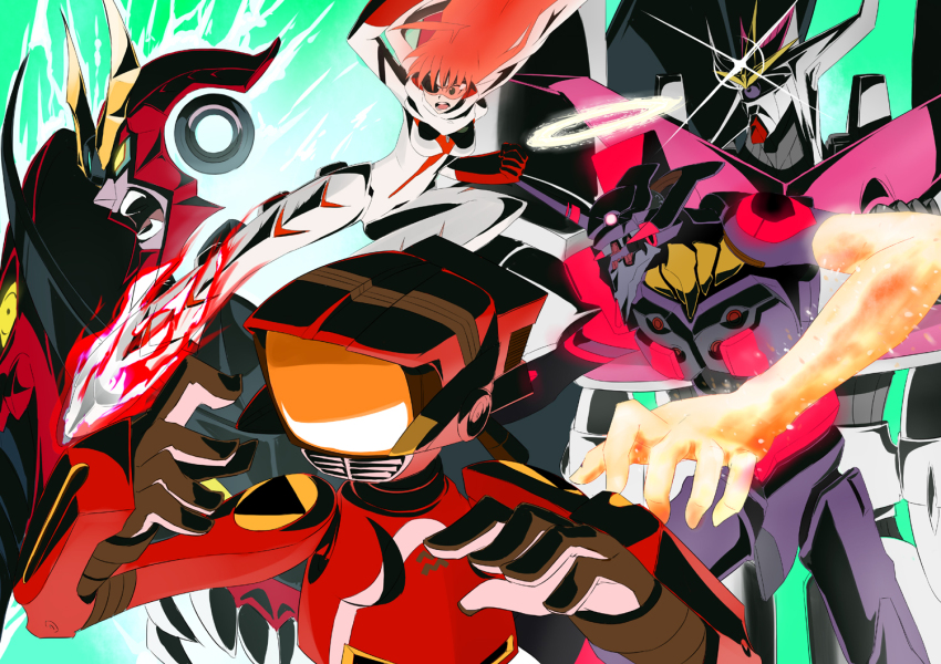 00s, 1girl, buster_machine_7, canti, company_connection, crossover, epic, eva_01, evangelion:_2.0_you_can_(not)_advance, flcl, gainax, gunbuster, mecha, mecha_focus, neon_genesis_evangelion, nono_(top_wo_nerae_2!), rebuild_of_evangelion, robot, takebi, tengen_toppa_gurren-lagann_(mecha), tengen_toppa_gurren_lagann, top_wo_nerae!, top_wo_nerae!_(series), top_wo_nerae_2!