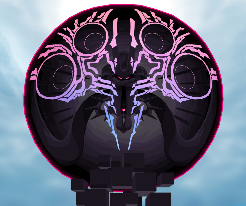 cube, darkness, demon, demon_girl, fetal_position, glowing, glowing_eyes, heart