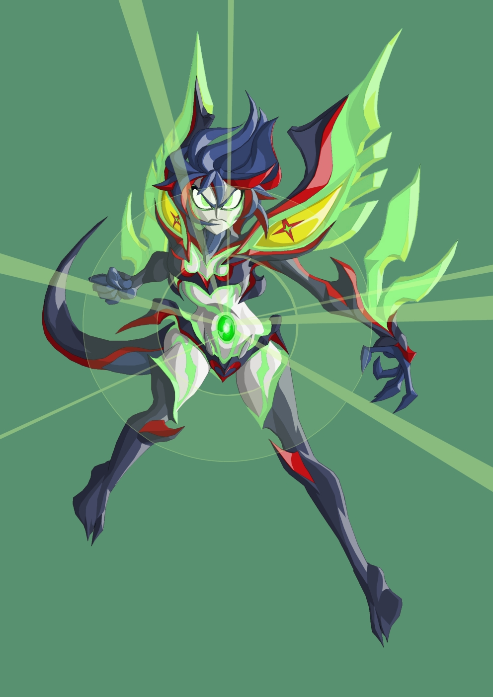alternate_universe, arm_blade, crossover, gem, green_eyes, highres, infinity_gems, kill_la_kill