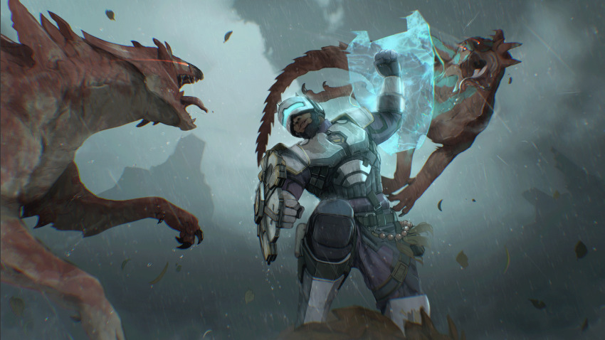 1boy, animated, animated_gif, apex_legends, arm_shield, armor, assault_visor, beard