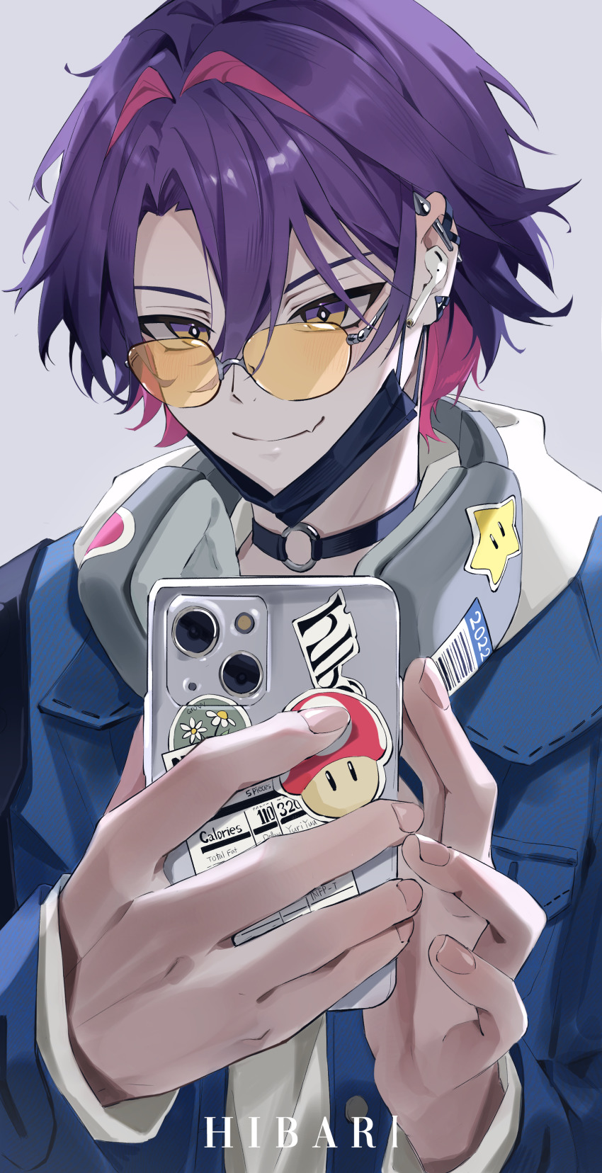 1boy, 2022, absurdres, barcode, black_choker, black_mask, blue_jacket, bright_pupils