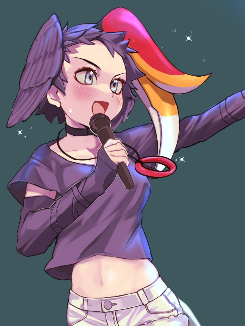 1girl, a888_n22, absurdres, arm_up, asymmetrical_hair, bird_girl, bird_tail, bird_wings