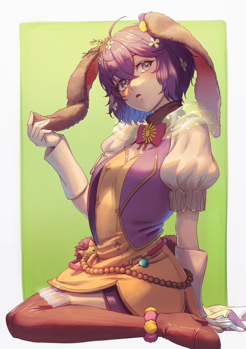 1girl, aduti_momoyama, ahoge, animal_ears, arm_behind_back, belt, bernadetta_von_varley, bernadetta_von_varley_(spring)