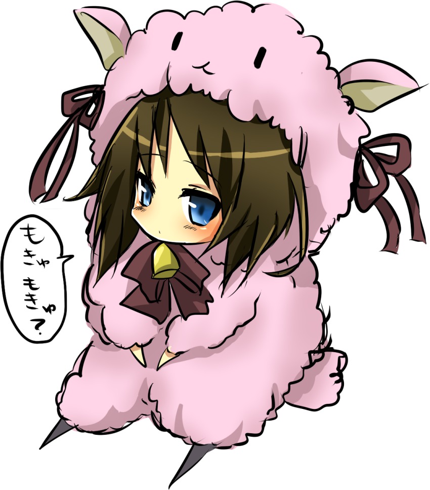 1girl, akaba_chizuru, animal_costume, bad_id, bad_pixiv_id, black_hair, blue_eyes, chibi, female_focus, highres, seitokai_no_ichizon, solo, yume_yuki