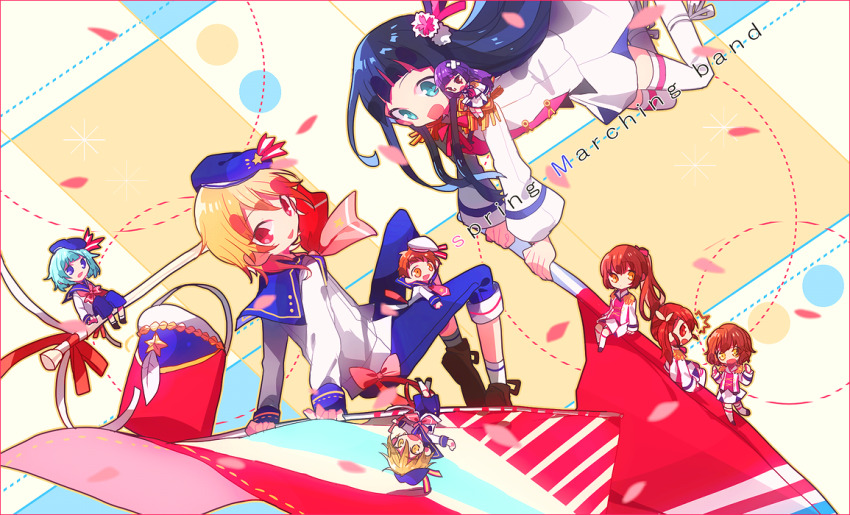 4boys, 5girls, aino_aika, black_hair, blonde_hair, blue_eyes, blue_hair, brown_eyes