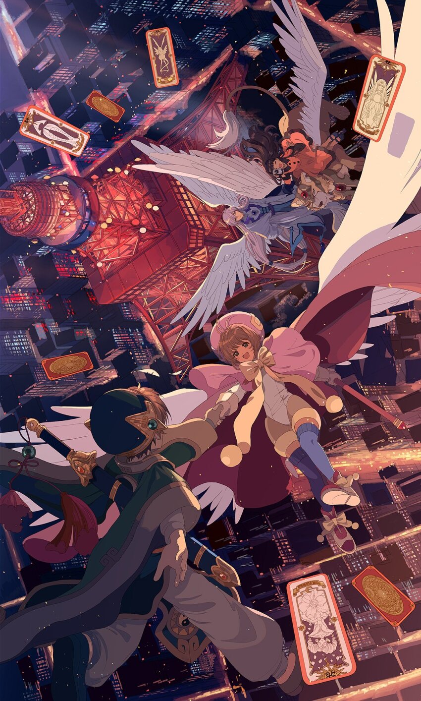 blush_stickers, brown_hair, cardcaptor_sakura, child, city, clow_card, daidouji_tomoyo, highres