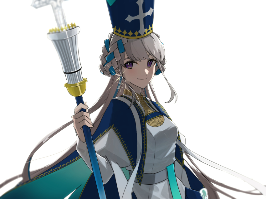 1girl, blue_cape, braid, braided_hair_rings, cape, dress, earrings, fate/grand_order