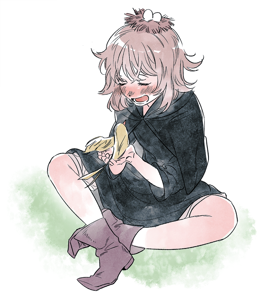 1girl, aged_down, animal, ankle_boots, bird, black_capelet, black_robe, blush