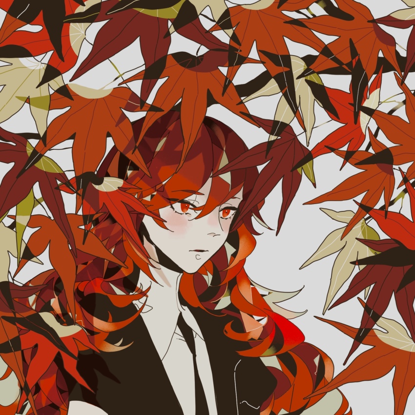 1other, autumn_leaves, gem_uniform_(houseki_no_kuni), hair_between_eyes, highres, houseki_no_kuni, leaf, long_hair