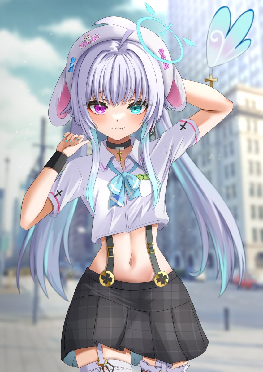 1girl, :3, absurdres, ahoge, amemiya_nazuna, amemiya_nazuna_(yume_kawaii), angel, angel_wings