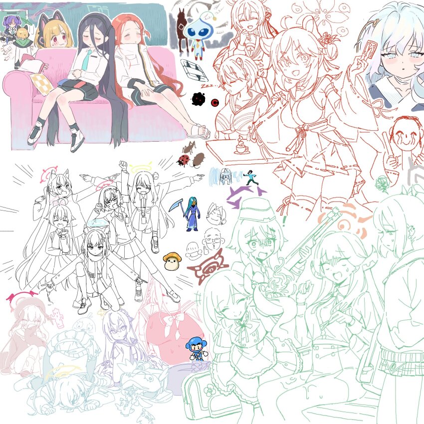 6+boys, 6+girls, 7peach, aris_(blue_archive), aru_(blue_archive), ayane_(blue_archive), azusa_(blue_archive), blue_archive