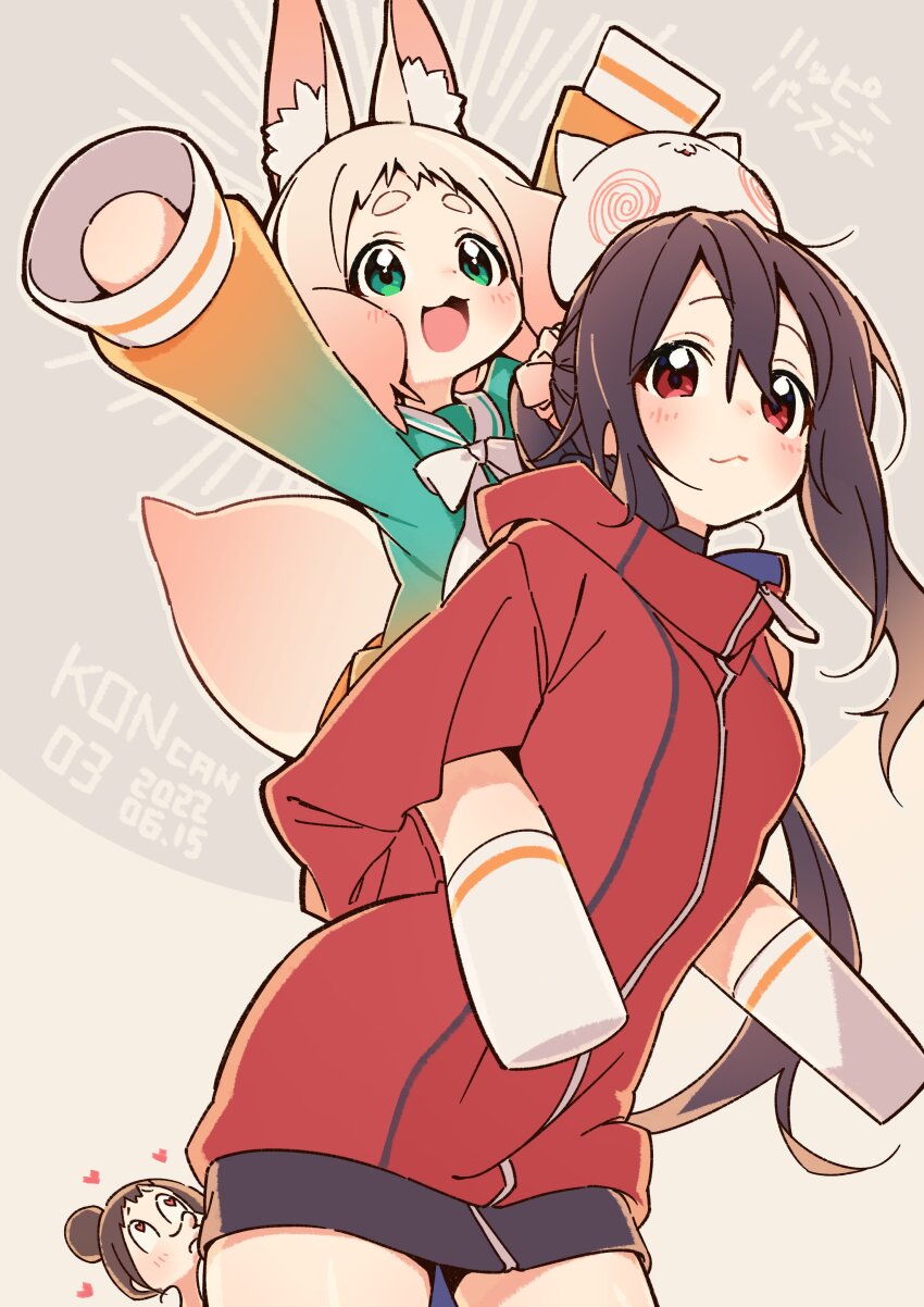 3girls, :3, :d, absurdres, animal_ear_fluff, animal_ears, arms_up, blonde_hair