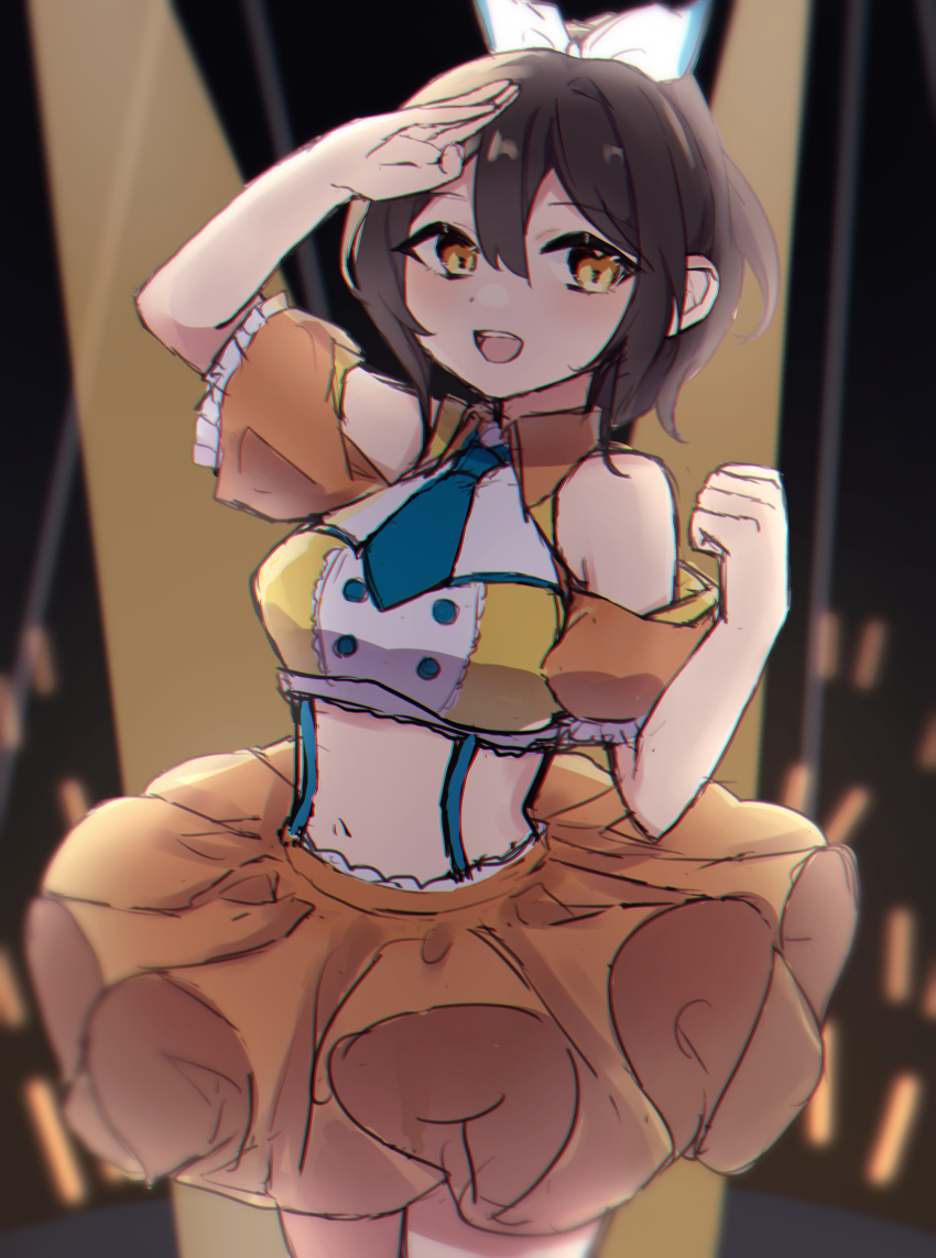 1girl, absurdres, black_hair, blue_necktie, blush, clothing_request, detached_sleeves, dress