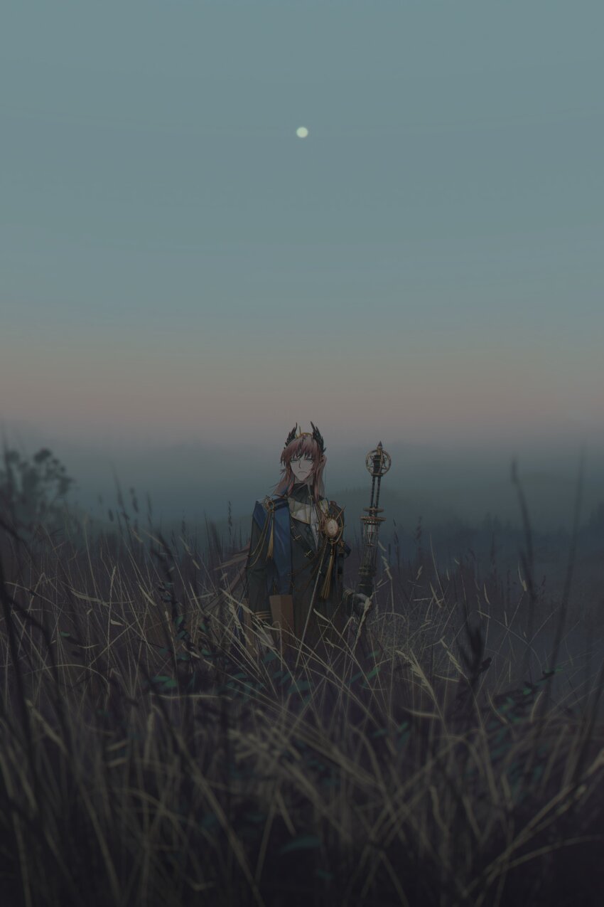 1boy, absurdres, aiguillette, arknights, bird_boy, black_coat, blue_cape, blue_eyes