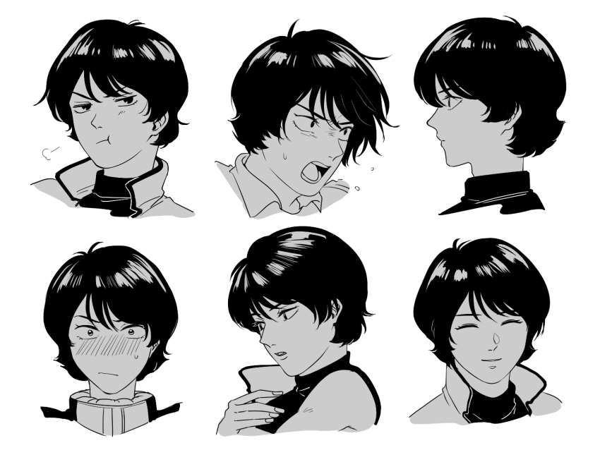 blush, multiple_expressions, gundam, highres, kamille_bidan, male_focus, rib215tpj, solo