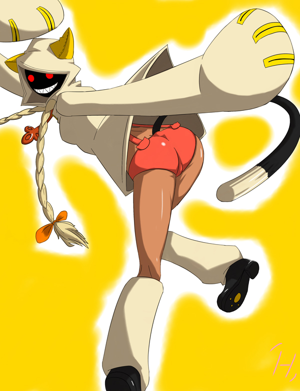 1girl, animal_ears, arc_system_works, ass, blazblue, blonde_hair, braid, cat_ears