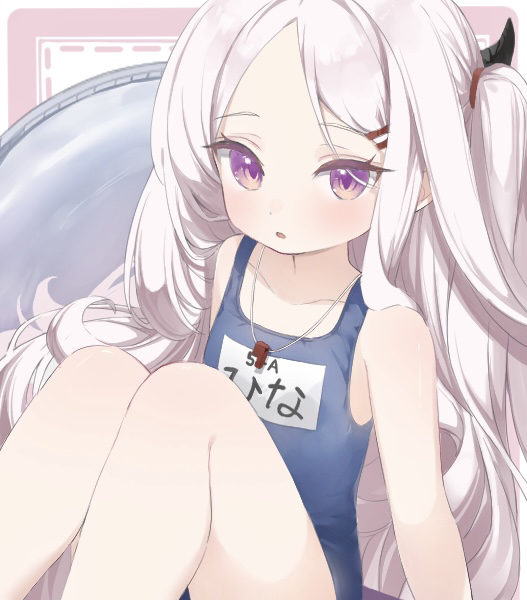 1girl, blue_archive, collarbone, commentary_request, demon_girl, demon_horns, forehead, hair_ornament