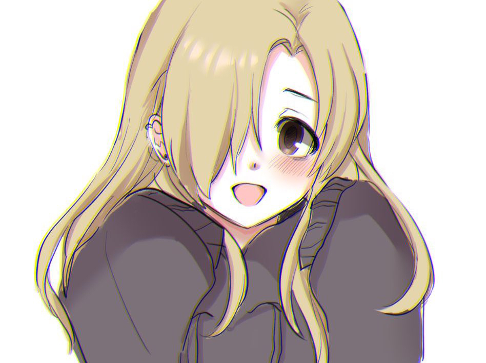 1girl, alternate_hairstyle, black_hoodie, blonde_hair, blush, brown_eyes, earrings, hands_up